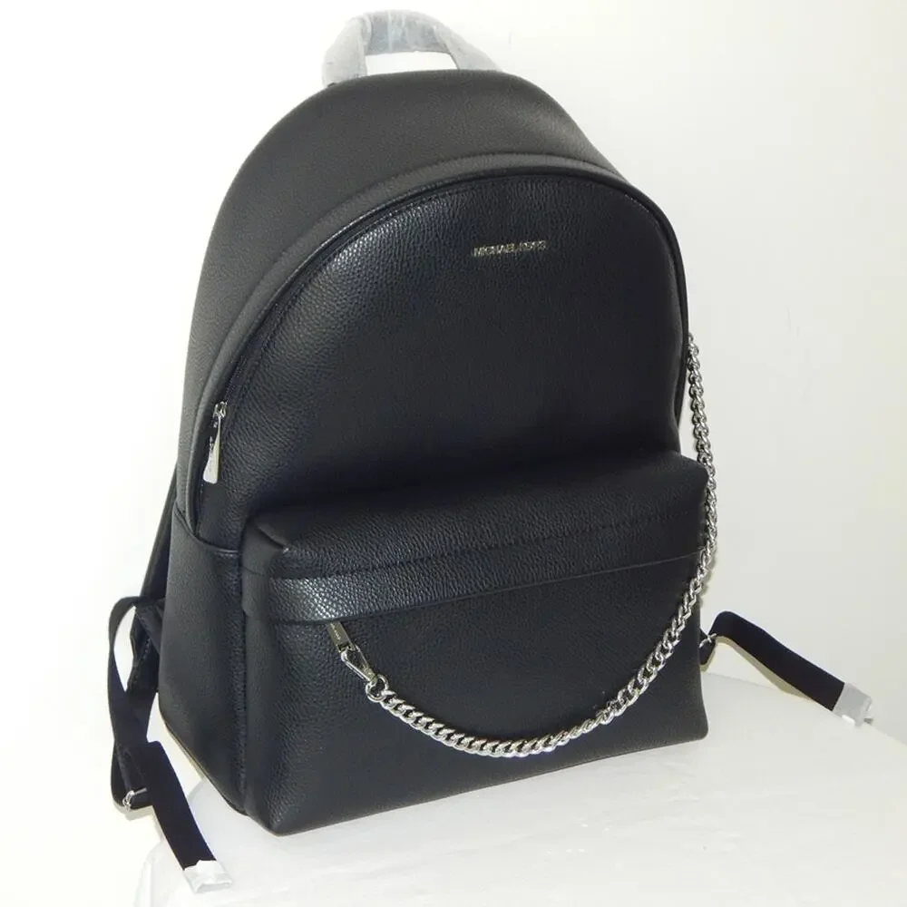 NWT Michael Kors SLATER MK Logo Laptop Compatible Chain Large Backpack Black